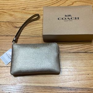 Gold Coach Corner Zip Wristlet